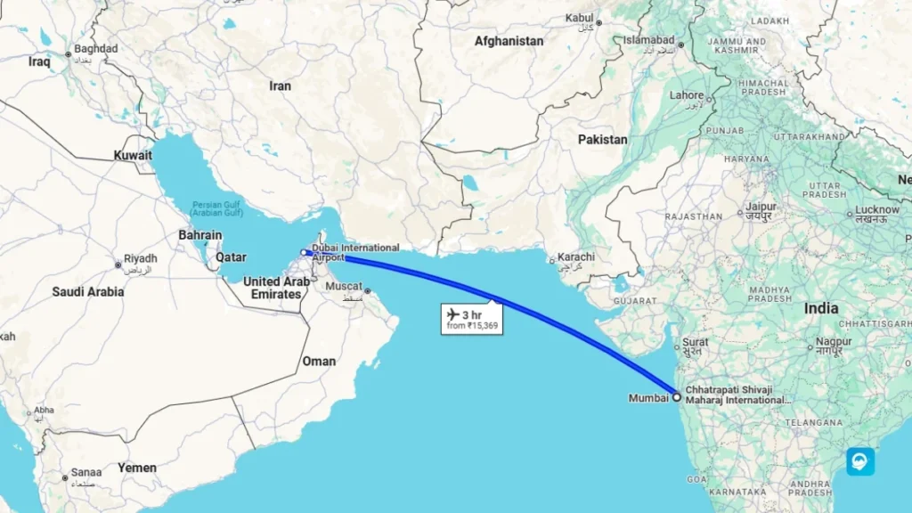 Distance from Mumbai to Dubai