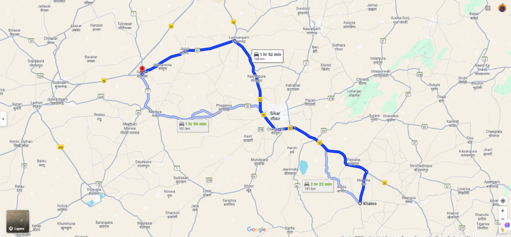 Khatu Shyam Ji to Salasar Balaji Distance by Road
