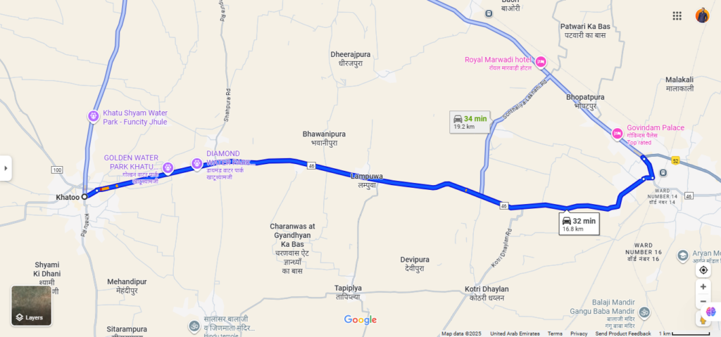 Ringas to Khatu Shyam Distance