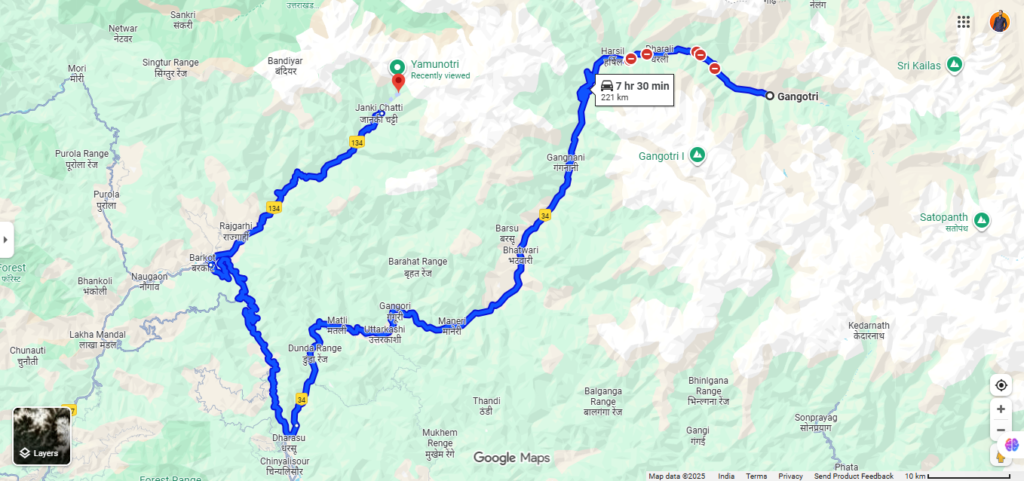 Yamunotri to Gangotri Distance